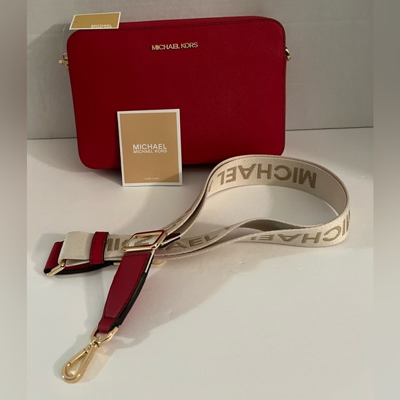 New MICHAEL KORS Large Crossbody Red LEATHER BAG - Picture 13 of 16